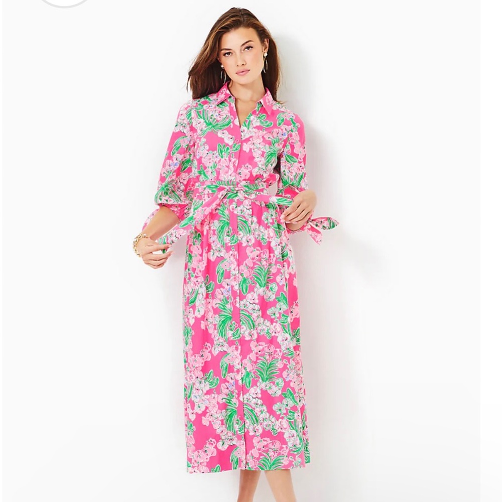 Lilly Pulitzer NWT Amrita Cotton Midi Shirtdress Roxie Pink Worth a Look Size 6